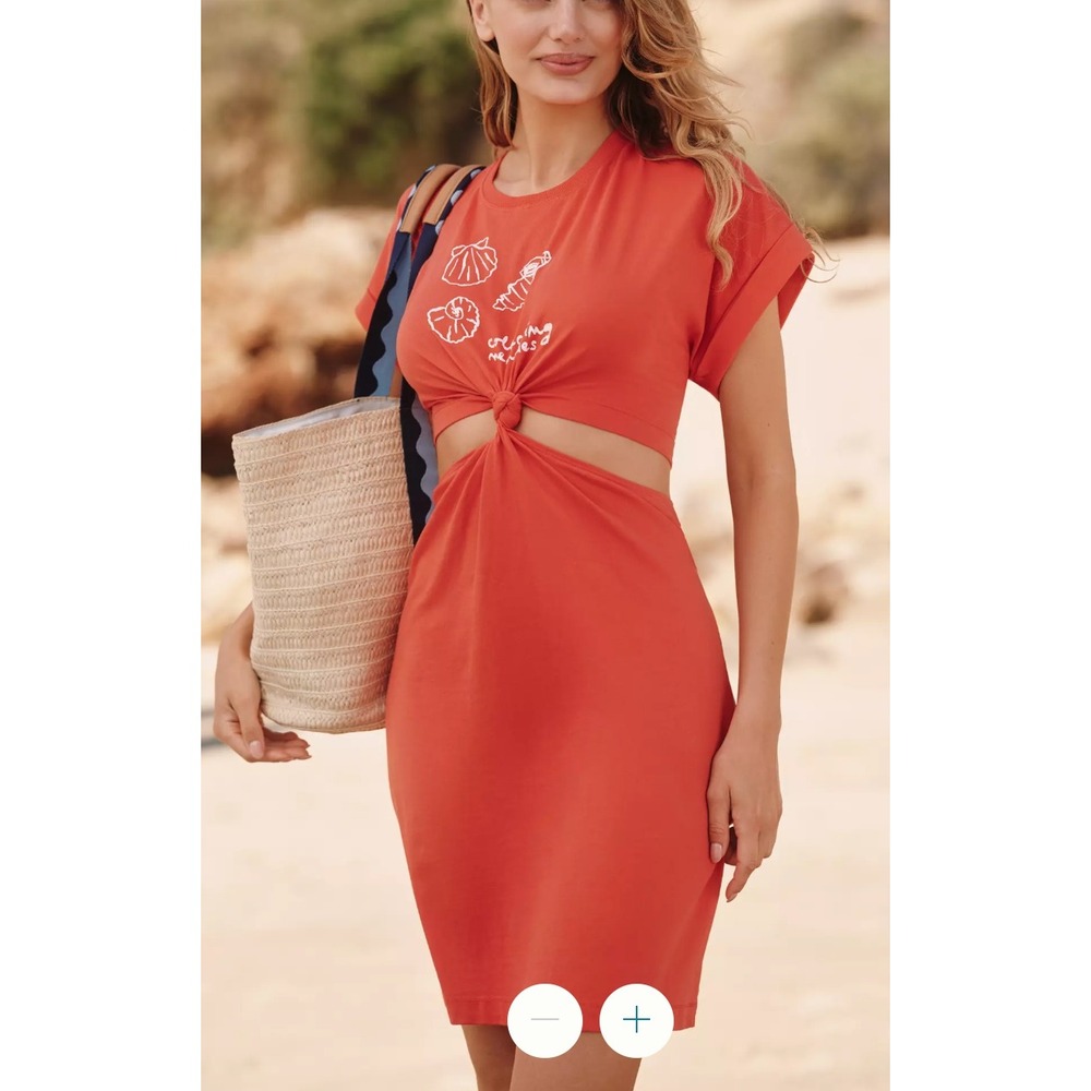 Anthropologie Celandine Twist T-Shirt Midi Dress Large Orange Red 100% Cotton